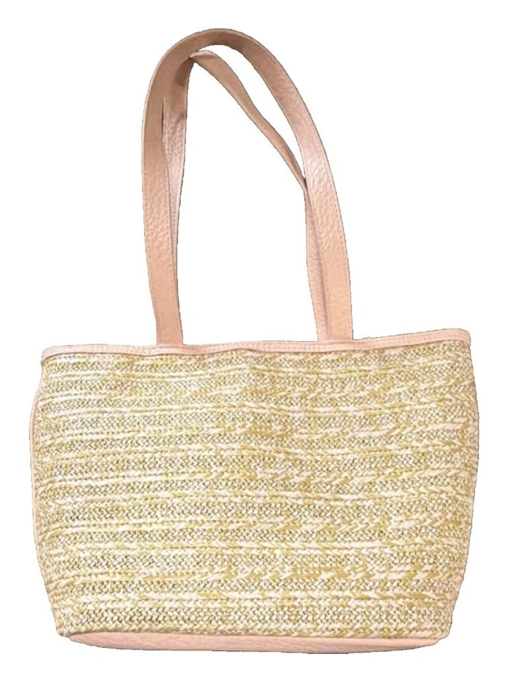 Bueno Straw Tote Bag Pink Faux Leather Trim, Straps, Bottom Large Flower Accent - Picture 2 of 7